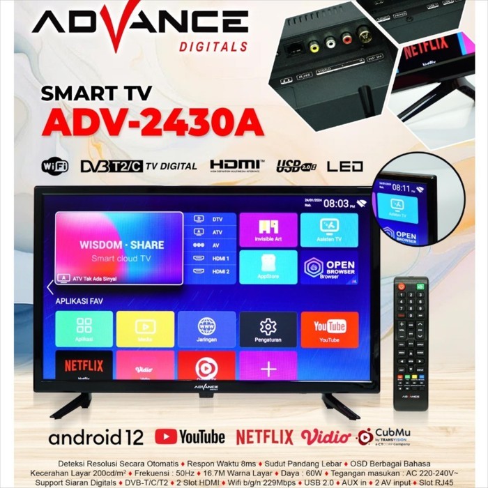 Smart Tv Advance 24 Inch Android Tv Advance 24 inch ADV-2430A Youtube Netflix Digital