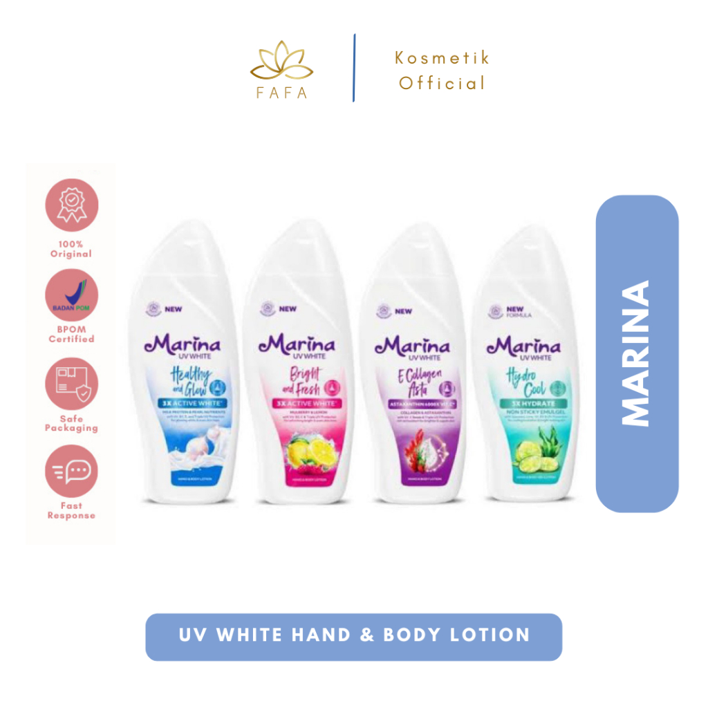 MARINA Uv White Hand&Body Lotion Size 50ml, 92ml & 185ml