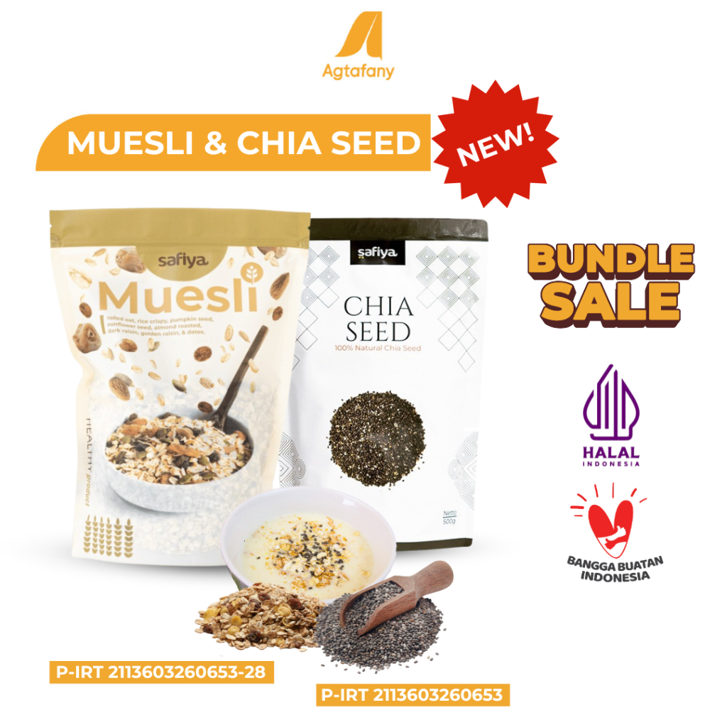 

[Paket Hemat] Muesli 1 kg + Chia Seed 250 gr Original Safiya | Overnight Sereal Oats Chiaseed Oatmeal Sarapan Sehat