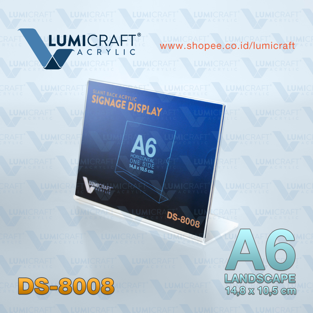 

Tent Card Acrylic model L A6 / Display Akrilik ukuran A6 14,8 cm x 10,5 cm Horizontal Landscape | Lumicraft DS-8008