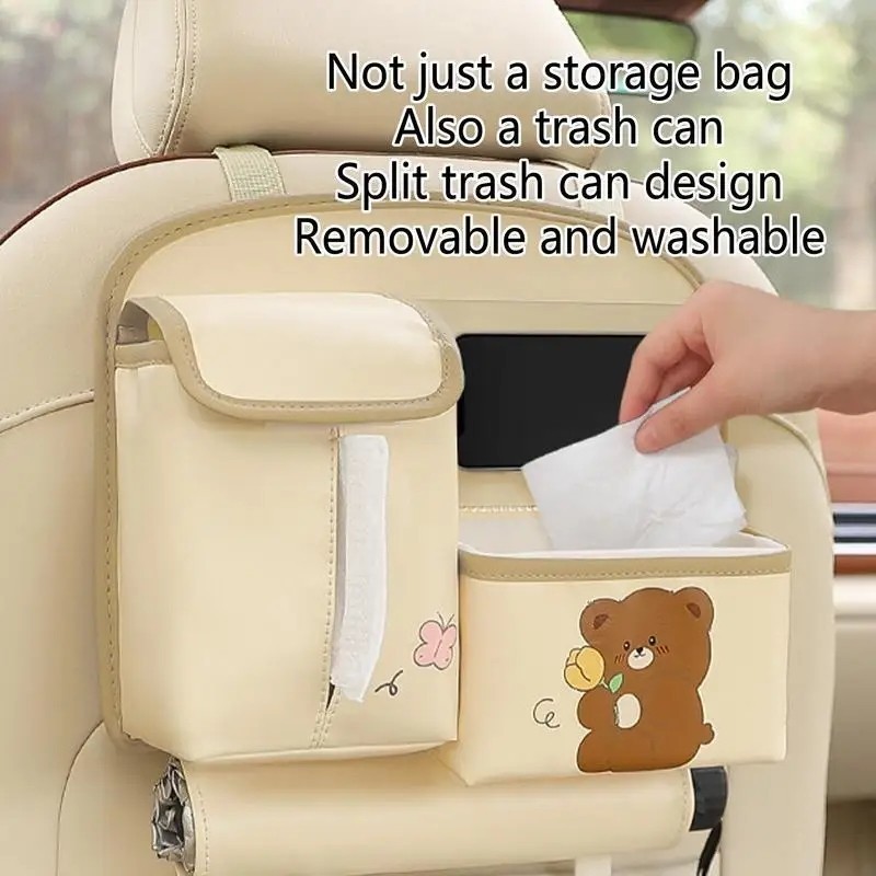Car Seat Organizer 4in1 Multifungsi Tissue Tong Sampah Mobil Kulit 910