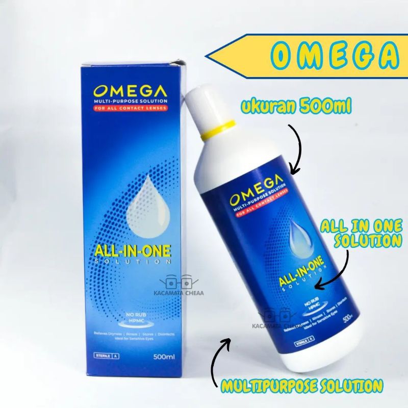 CAIRAN / AIR PEMBERSIH SOFTLENS OMEGA MULTI PURPOSE SOLUTION 500 ml By Omega Eye Care