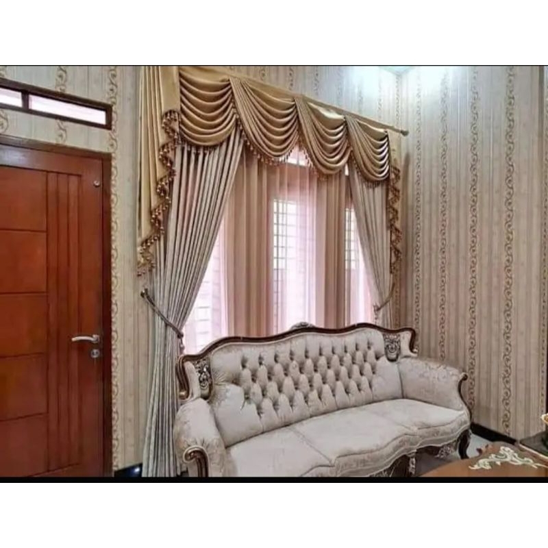 gorden poni 1set model gelombang mewah ilegan bahan tebal