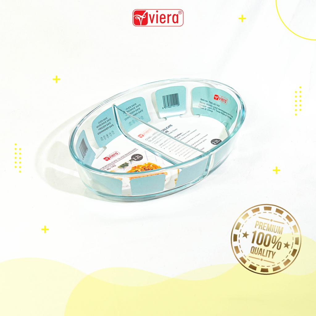 Viera - Oval Glass Bakeware Divider Loyang Kaca Tray Baking Storage Piring Saji Bulat 2.2 L