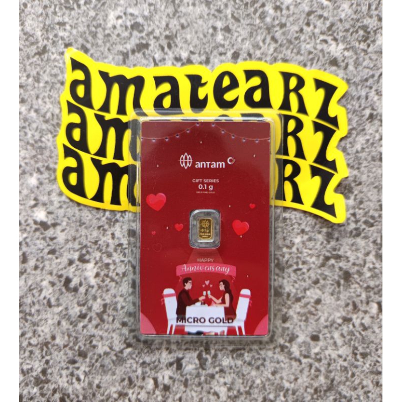 LOGAM MULIA ANTAM HARTADINATA GIFT SERIES HAPPY ANNIVERSARY BERAT 0,1 GRAM FINE GOLD 999,9 %