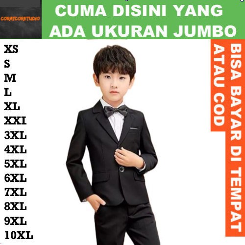 1 2 3 4 5 6 7 8 9 10 11 12 13 14 15 16 17 18 tahun Blazer Pria Jas Cowok Anak HITAM BLACK LIS PUTIH 