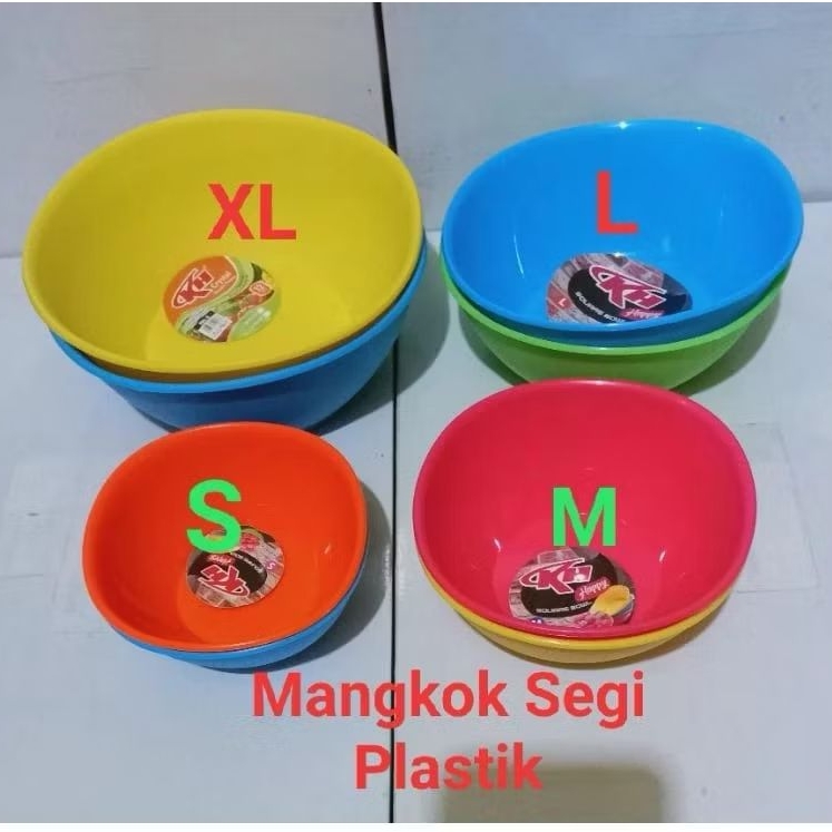 MANGKOK PLASTIK SEGI HAPPY KH S"M"L"XL / MANGKOK HAPPY KH / MANGKOK PLASTIK MURAH TEBAL / MANGKOK SE