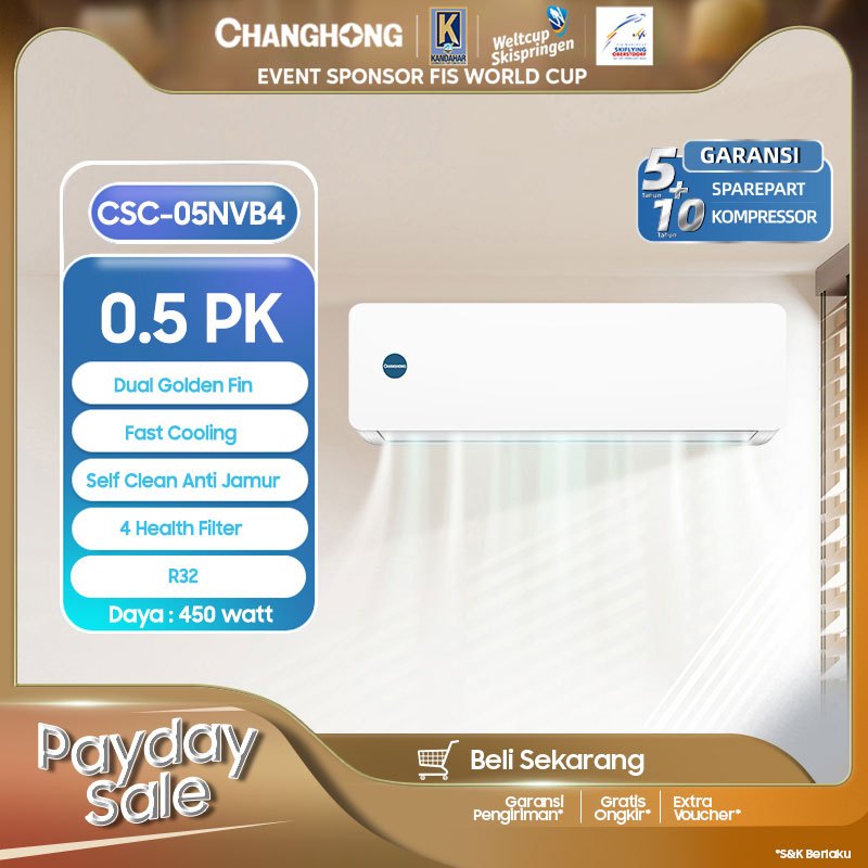 CHANGHONG AC 1/2 PK STANDARD CSC-05NVB4 [INDOOR + OUTDOOR UNIT ONLY] [FAST COOLING] [ECO MODE]