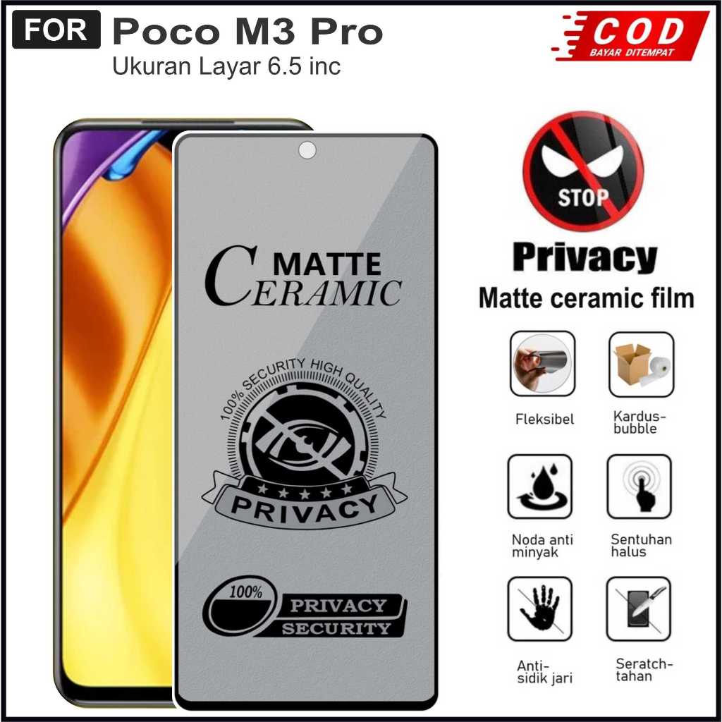 Tempered Glass Poco M3 Pro  Layar Ceramic Matte Anti Spy Full Cover