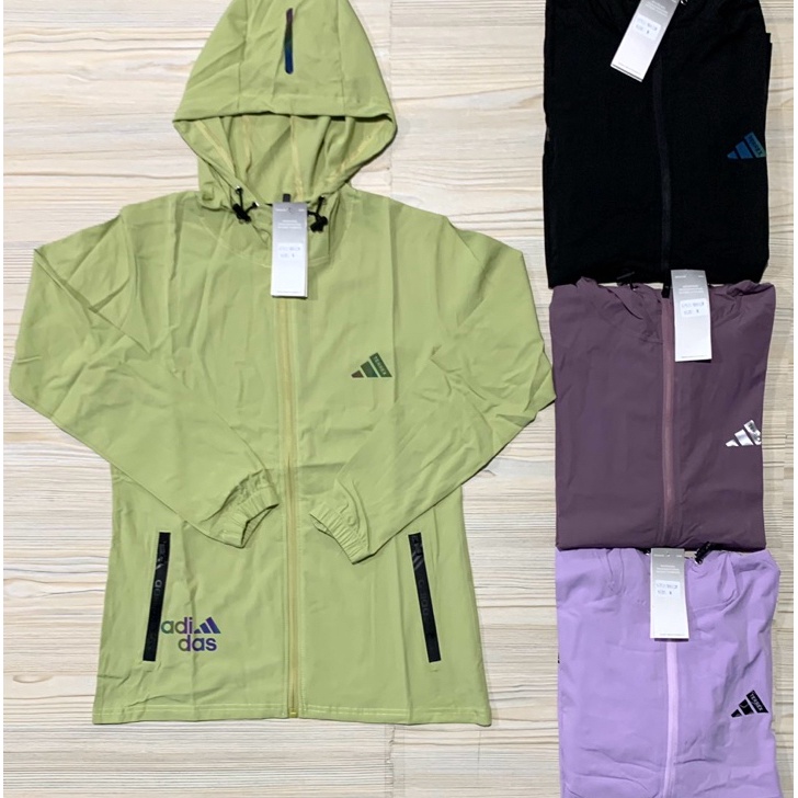 Dijamin Ori JAKET MICRO WANITA LADIES LENGAN PANJANG TOPI KUPLUK ADIDAS IMPORT RUNNING HIJAU HITAM L