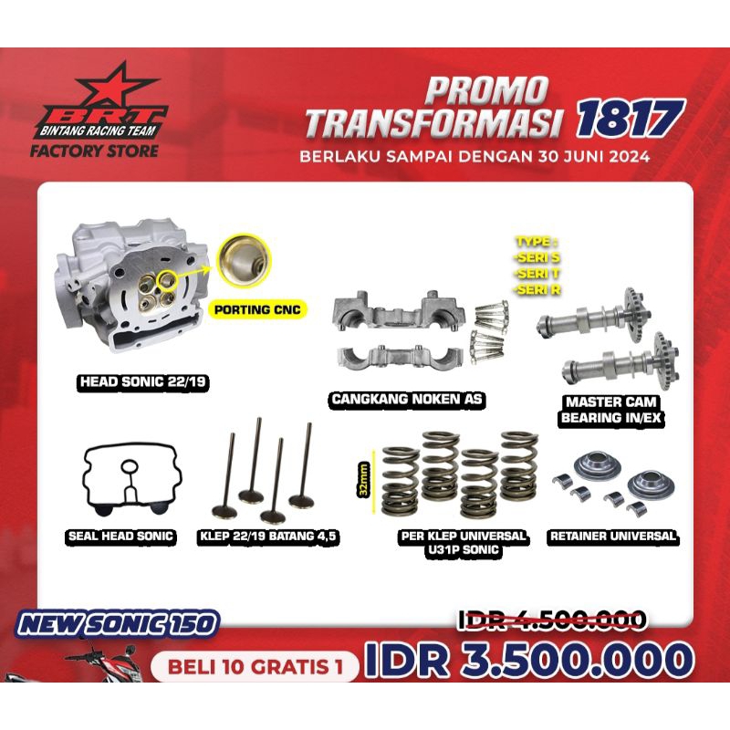 Paket Head dan Isian Head BRT 22/19 Lengkap Sonic 150 - Supra GTR