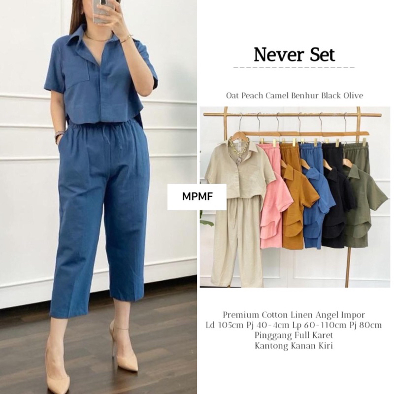 NEVER SET WANITA BAHAN LINEN RAMI