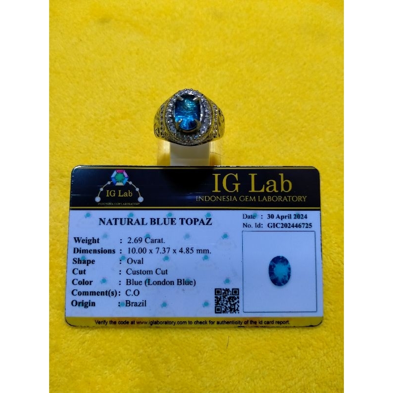 Cincin batu permata natural blue topas