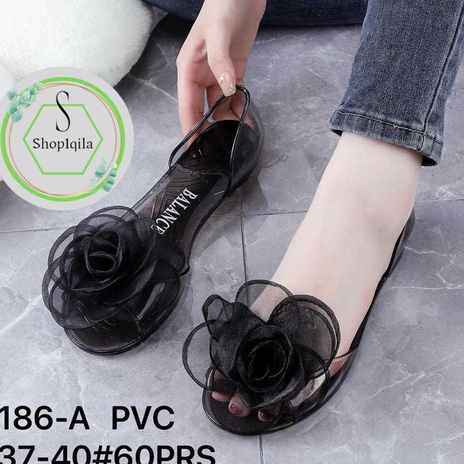 Hot Sale Sepatu Kaca Flower Bunga Mawar 186A 374 Best Seller Sepatu Sandal Jelly Bunga