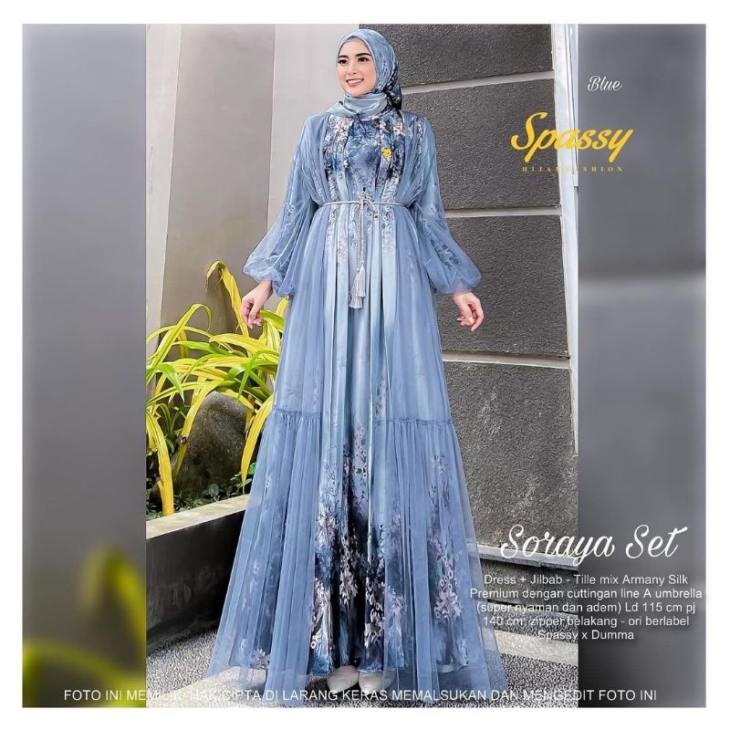 RG SORAYA SET DRESS GAMIS SET HIJAB TERBARU CERUTY BUNGA