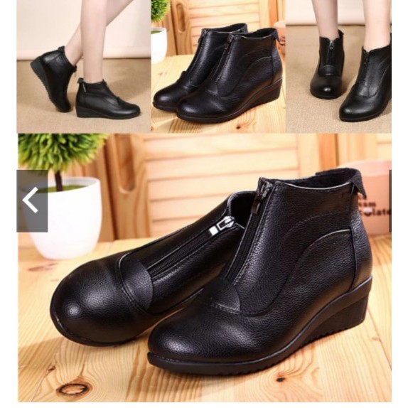 SEPATU BOOTS WANITA CASUAL FORMAL PDL WEDGES 5 CM KULIT SAPI