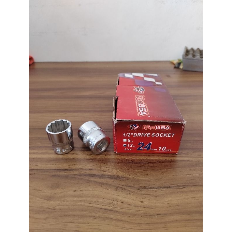 Mata Socket 24mm 12PT 1/2" Mata Kunci Sock 24 mm 12 PT 1/2 DR Kunci Sok Shock Hand