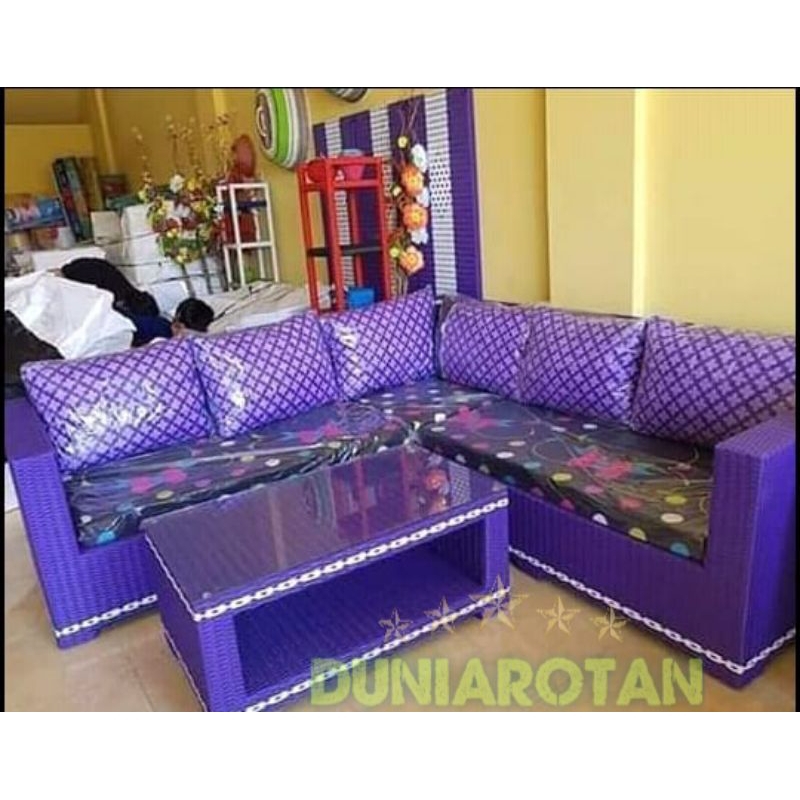 sofa sudut rotan sintetis / sofa corner