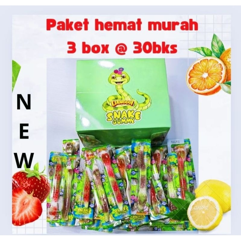 

[PAKET HEMAT 3 BOX] Permen gummy jelly bentuk ular 30pcs/box