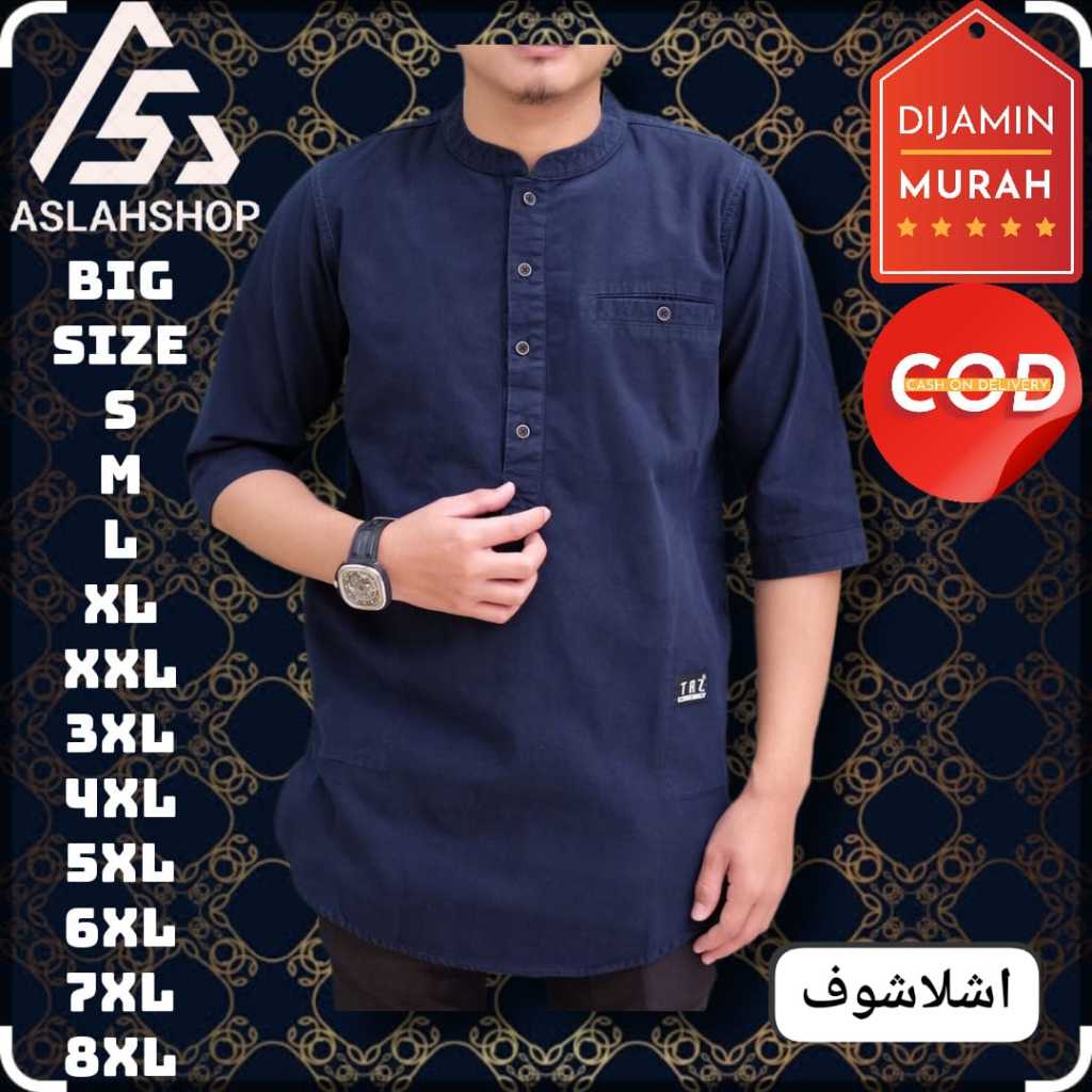 KOKO TOYOBO LENGAN PANJANG BAJU KOKO KURTA - NAVY BIG SIZE S-8XL