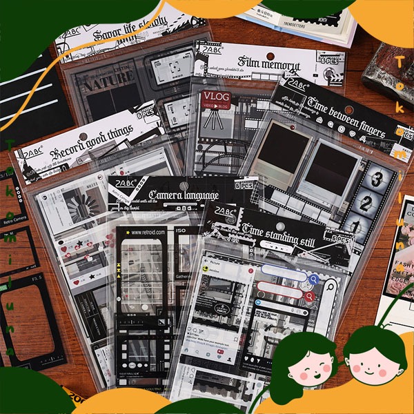 

1 set 6 lembar time treasure sticker deco stiker aesthetic transparan record time diy jurnal HB1727