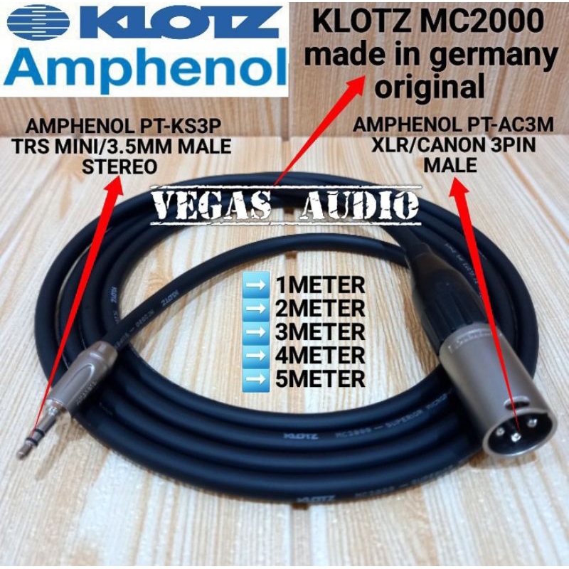 KABEL KLOTZ MC2000 ORIGINAL JACK AMPHENOL AUX 3.5MM TO XLR MALE 1M-5M
