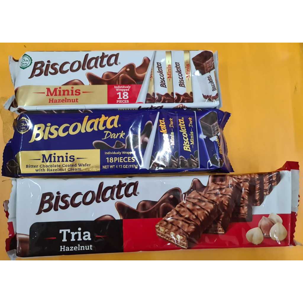 

PACK - WAFER BISCOLATA MINIS HAZELNUT 18S 96551- DARK CHOCOLATE 18S 97454 - TRIA100GR 96476/ BISKOLATA
