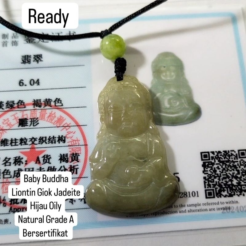 Liontin Giok Buddha Jadeite Natural Asli Bersertifikat 1145