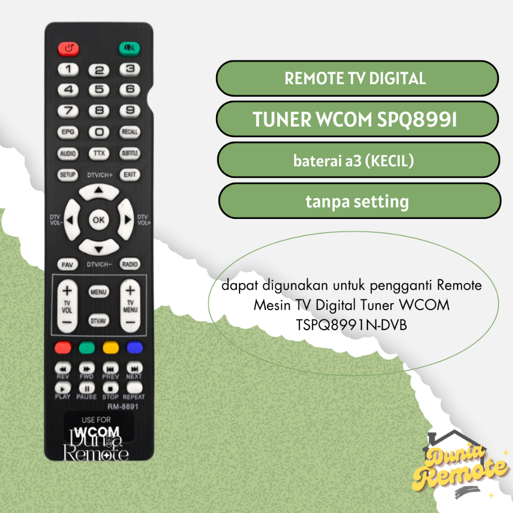 Remote Mesin TV Digital Tuner WCOM RM-8991 / Remot Mesin TV Tabung