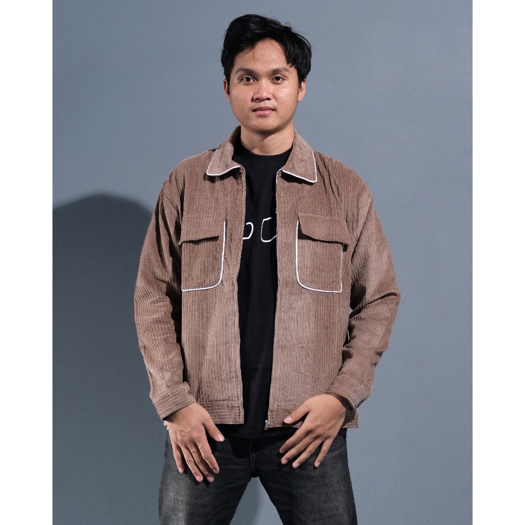 OSG - Trucker Jaket Corduroy Pria Original Vintage (List putih) - Coklat Milo