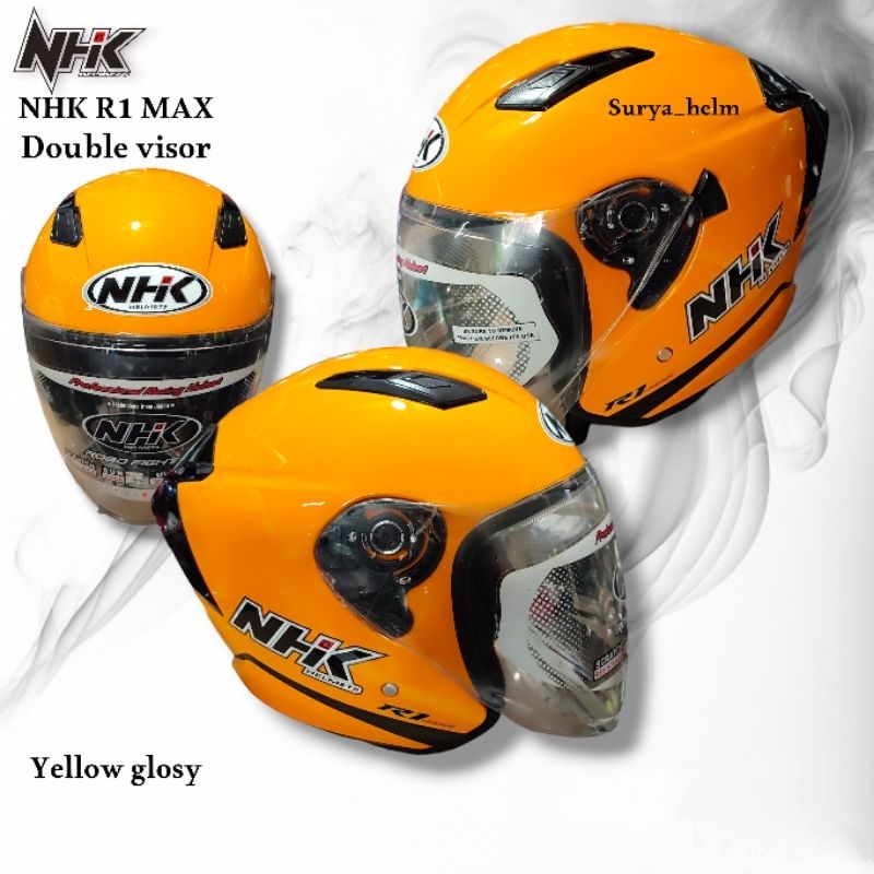 HELM NHK R1 MAX SOLID DOUBLE VISOR  YELLOW GLOSY