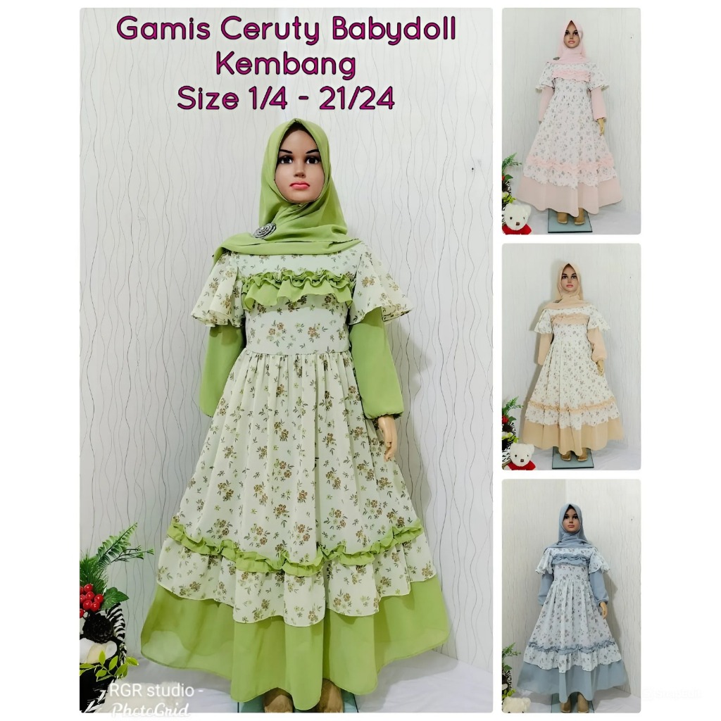 Gamis Ceruty Baby Doll Mix Brukat Malika Anak Perempuan Usia 3-12 Tahun | Baju Gamis Muslimah Anak P