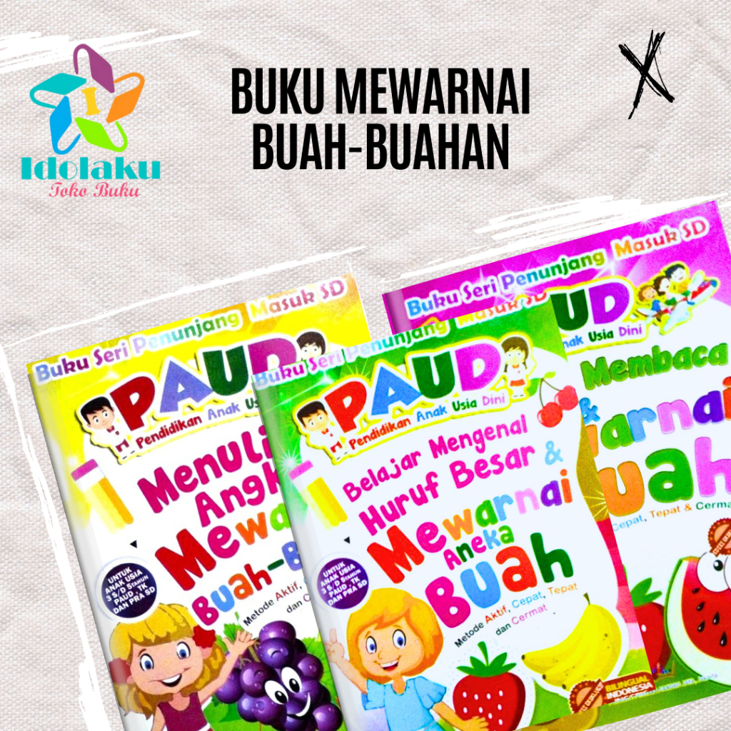 Buku Mewarnai Anak TK Seri Buah Buahan