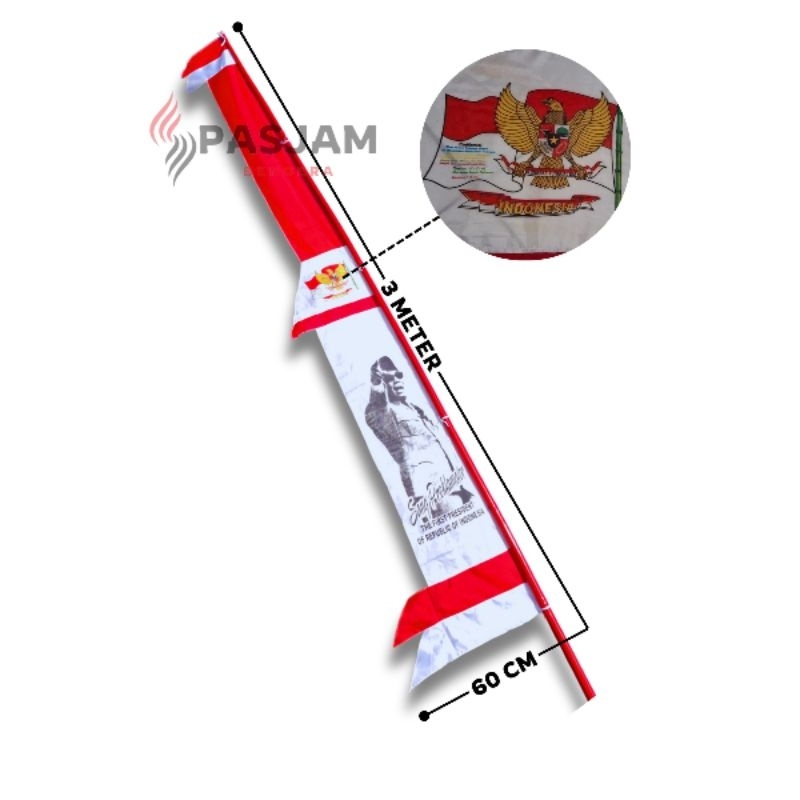 Umbul-Umbul Bendera Merah Putih Bandir Soekarno Jumbo Panjang 3 Meter Spanduk Dekorasi 17 Agustus