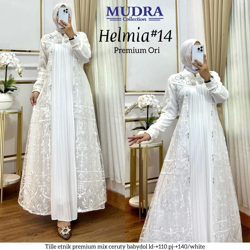 [LD 110] HELMIA MAXY DRESS GAMIS WANITA PESTA MEWAH CERUTY BABYDOLL MIX TILE ORI BY MUDRA HIJAB