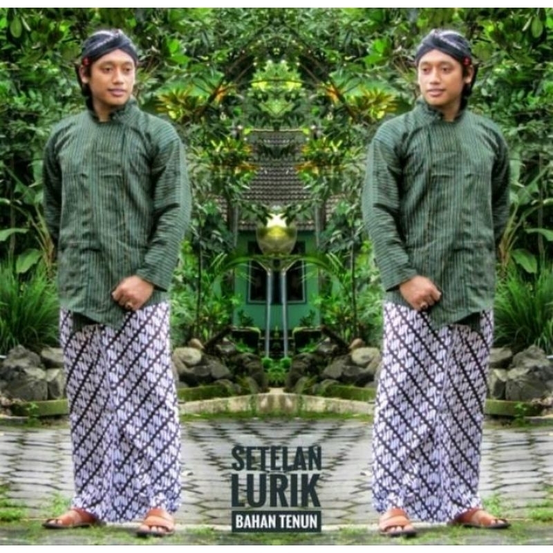 Baju Lurik Hijau Pria / Setelan Baju Lurik Jawa / Surjan Lurik Hijau