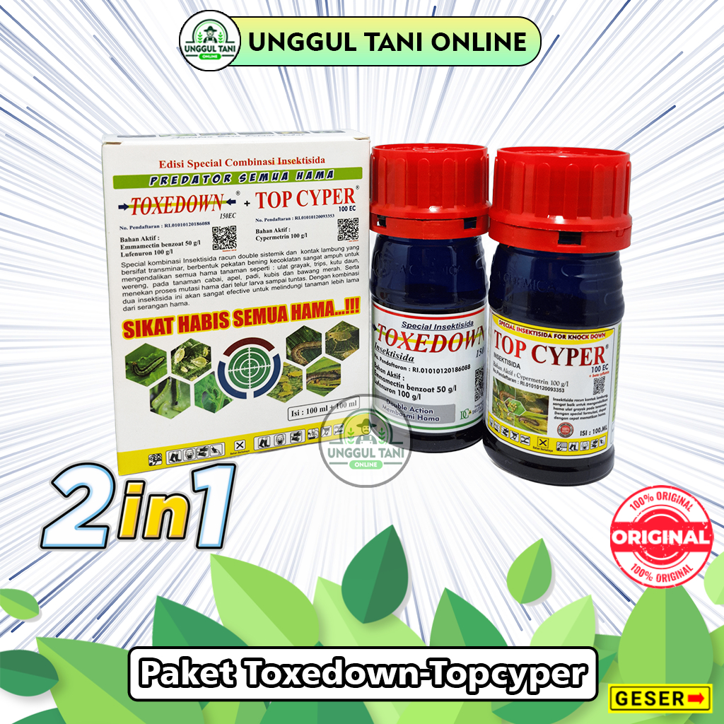 Paket/Bundling Insektisida TOXEDOWN DAN TOPCYPER (ISI 2 BOTOL) 100.ML Racun basmi ulat Obat ulat gra