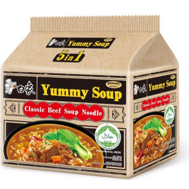 

白象红烧牛肉面袋装96克baixiang Yummy Soup Classic Beef Flavor Noodle (Five Packets)