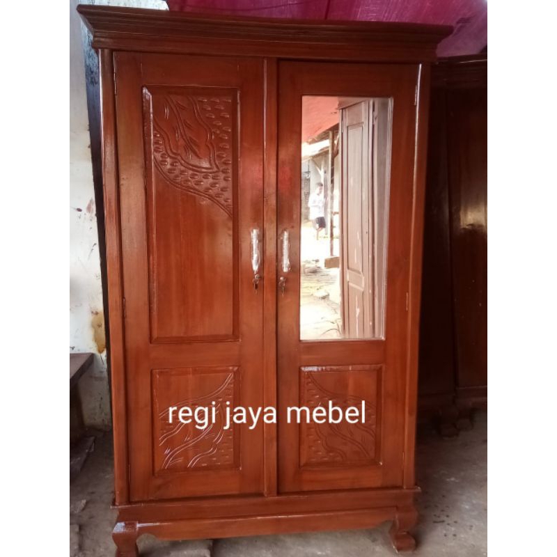 lemari pintu 2 kaca lemari pakaian kayu jati lemari kaca