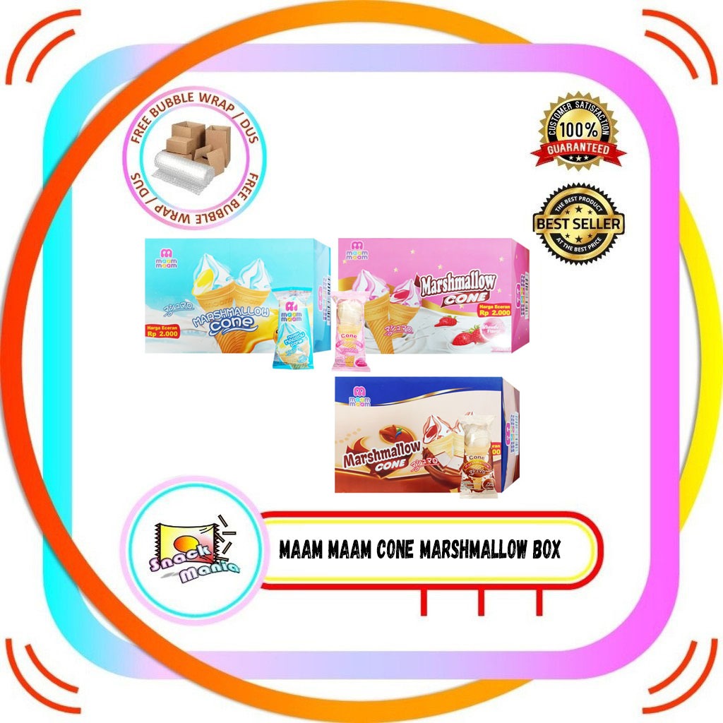 

Maam Maam Cone Marshmallow Strawberry | Chocolate | Vanilla 17 gr x 12 pcs BOX