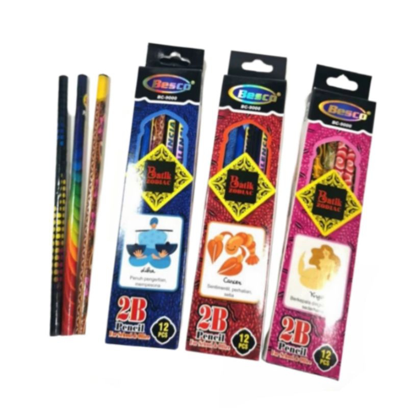 

12 Pcs Pensil 2B Batik Besco /Pensil 2B Murah/Pensil Batang Murah