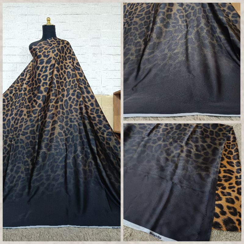 s.768.01 kain Italian silk satin sutra motif leopard macan tutul gradasi