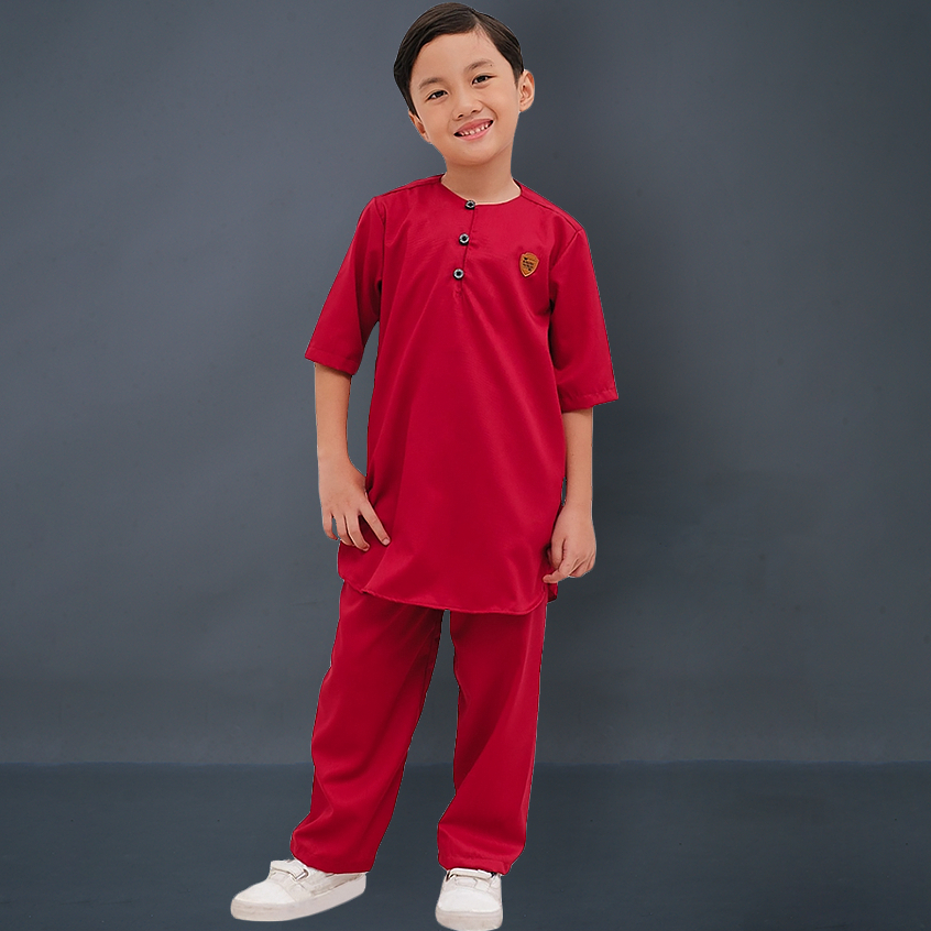 Kawan Muslim - Setelan Koko Anak Laki Laki Usia 1 Sampai 12 Tahun Baju Muslim Anak Lengan Pendek Premium Bahan Katun-MAROON