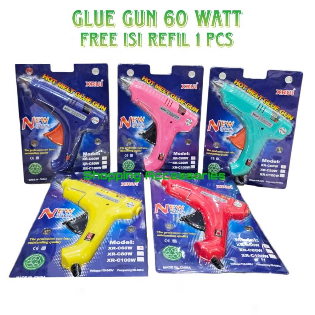

Lem Tembak Besar Tombol ON/OFF / Hot Melt Glue Gun On Off XRUI 60Watt + isi refil 1 pcs