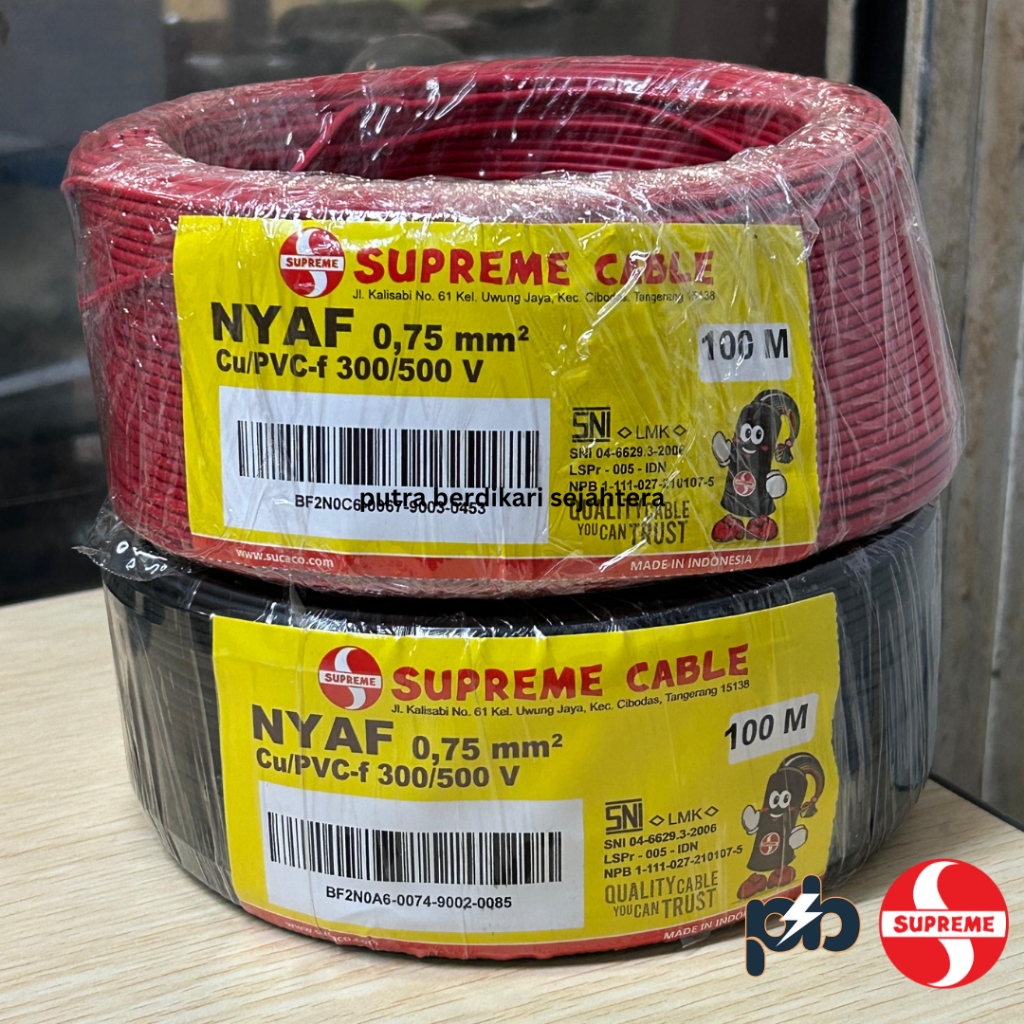 Kabel NYAF 0.75 mm Merk Supreme 100 Meter / Kabel NYAF 0.75mm Supreme (100 Meter)