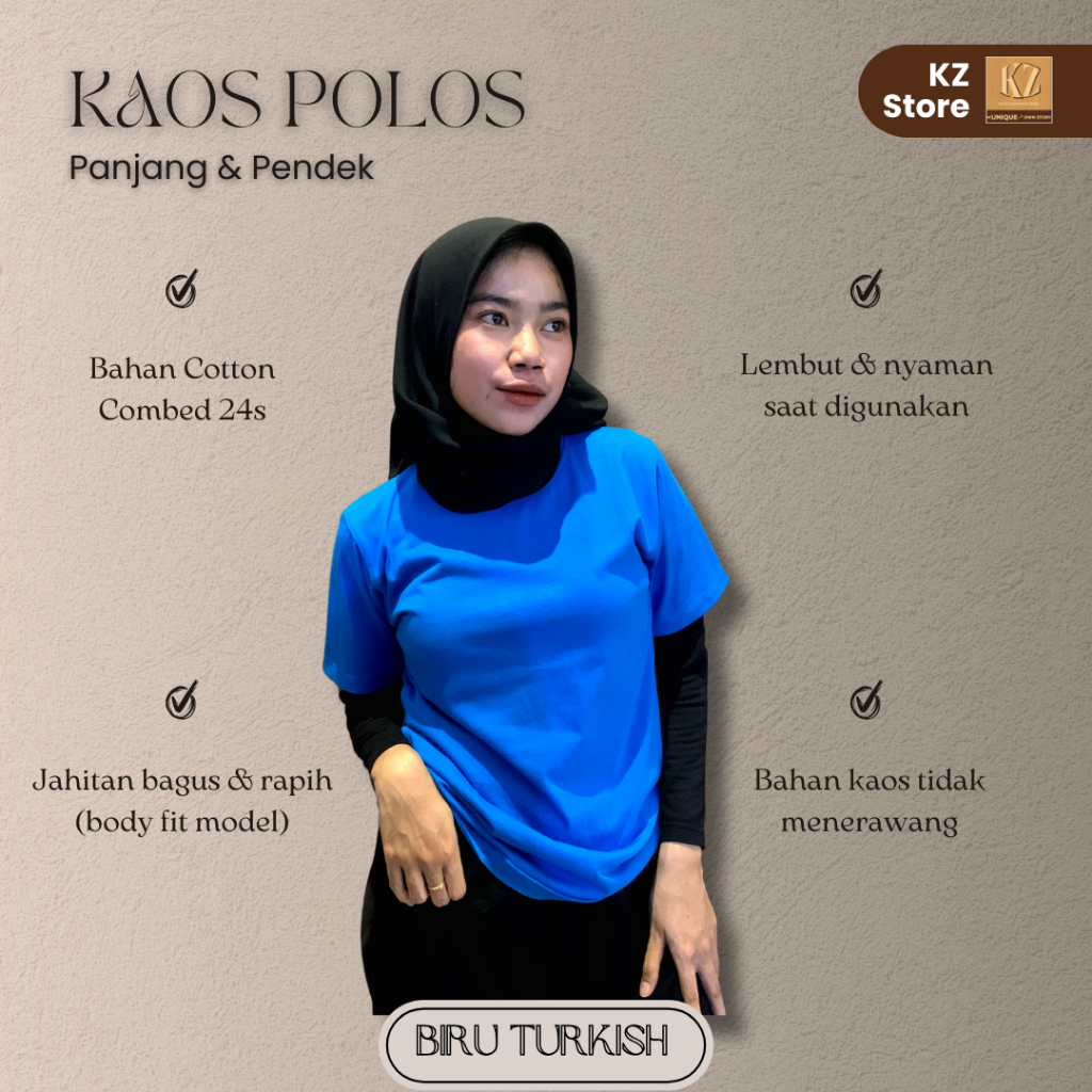 Kaos Oblong Combed 24's Biru Turkish Body Fit