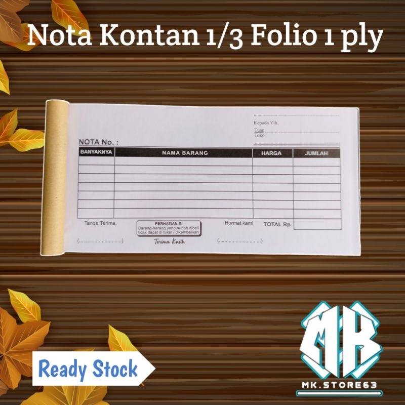 

NOTA KONTAN 1/3 FOLIO 1 PLY/2 PLY - SIAP KIRIM MURAH