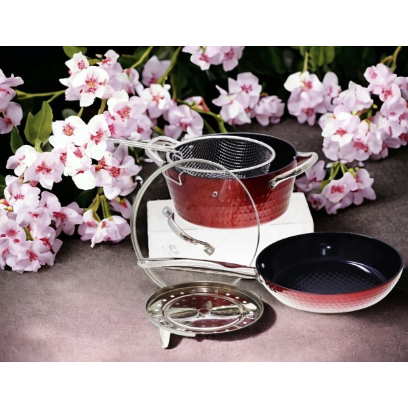 Set panci pengukus & penggorengan VICENZA V5491 warna Copper, Paket Peralatan masak bulat lapisan an