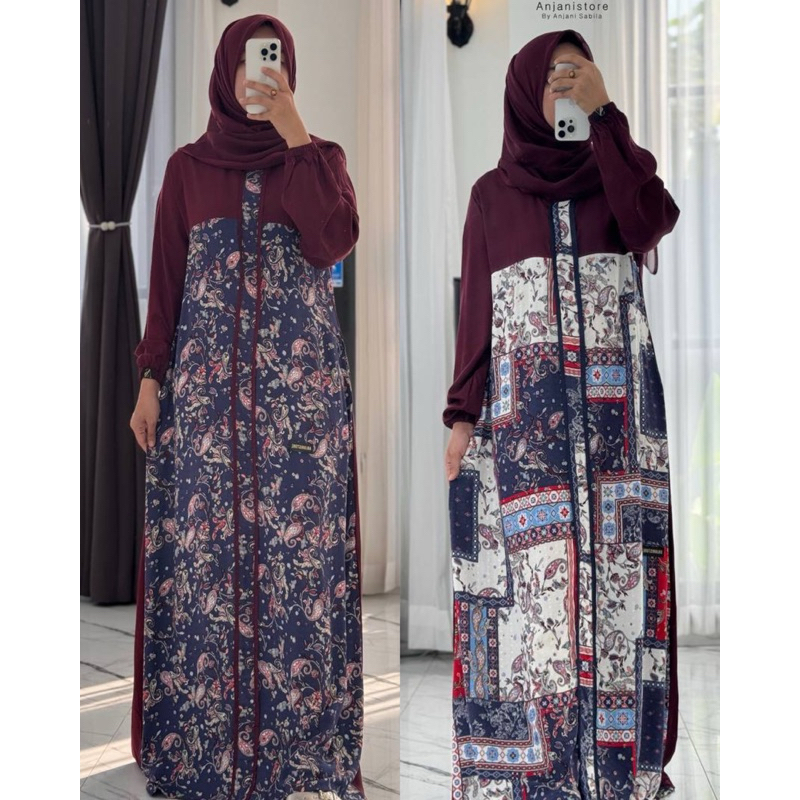 Gamis Dress MAROON bahan Twill uniqlo mix Rayon Dobby Original by Anjanistore
