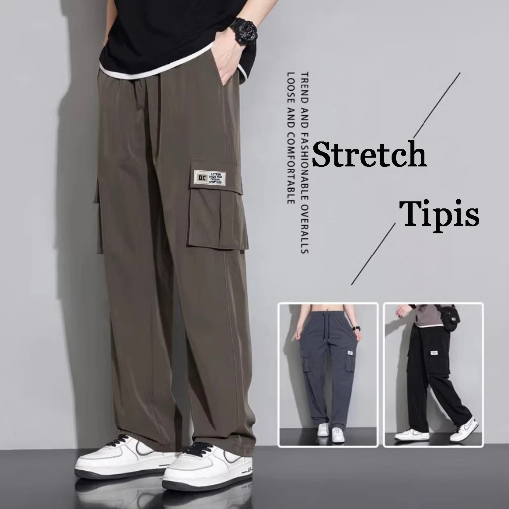 Celana Panjang Cargo pria straight casual hijau cargo pants cowok stretch distro fashion celana kulo